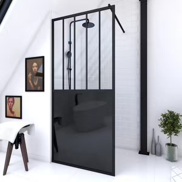 AURLANE - Paroi Douche Italienne 100x200 Noir - FAC505