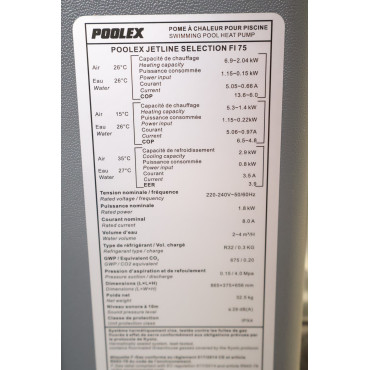 Pompe à Chaleur de Piscine 7,5kW POOLEX Poolstar Jetline FI 75 - PC-JLS075NB
