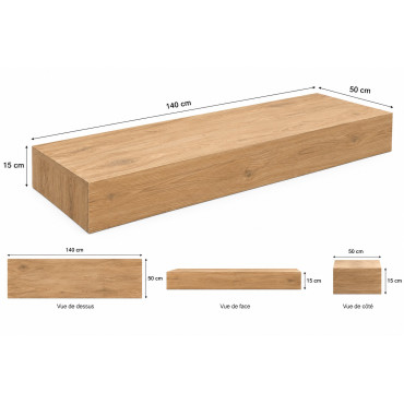 Plan de Toilette Stratifié PT15 Rebombée Droite INSTINCT 140x50x15cm Effet Chêne - 007293203