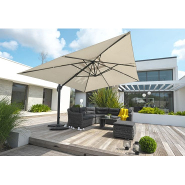 Parasol avec Pied Excentré 4x3m DCD GARDEN Sevilla Gris - P.05.GRIS - NEUF