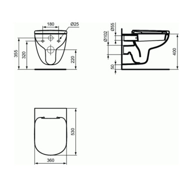 Cuvette Suspendue WC IDEAL STANDARD Kheops+ Blanc - T331001