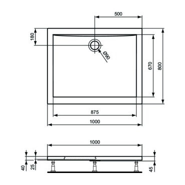 Receveur de Douche IDEAL  100x80cm Rectangulaire Ultra Light en Acrylique Blanc Sans Bonde - K518001 - NEUF