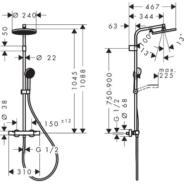 HANSGROHE - Colonne Douche  1 Jet EcoSmart Chromée - 28078000