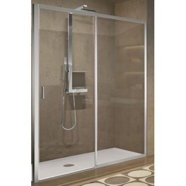 Paroi de Douche Sans Seuil 1 Porte Coulissante et 1 Fixe 195x126-132cm NOVELLINI Lunes Profilés Chromé - LUN2PH126D-1B - NEUVE
