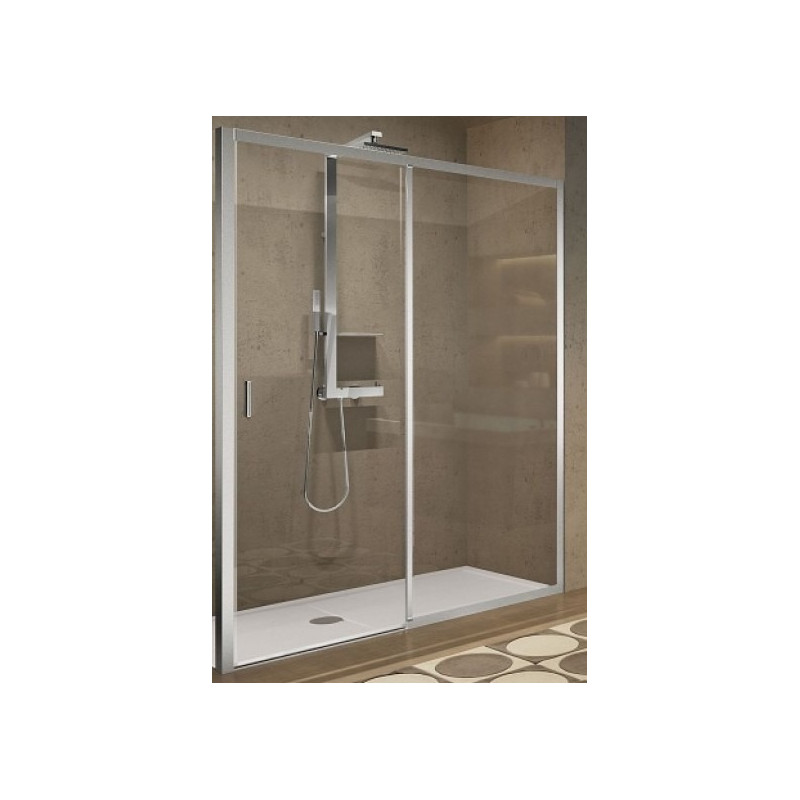 Paroi de Douche Sans Seuil 1 Porte Coulissante et 1 Fixe 195x126-132cm NOVELLINI Lunes Profilés Chromé - LUN2PH126D-1B - NEUVE