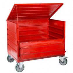 Chariot Benne en Acier 80x120mm avec Couvercle et Paroi Rabattable - MANU9WA...