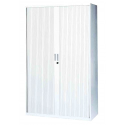 Armoire Haute A Rideaux 198 X 120 X 43 Cm Mt International Blanche Avec Ses 4 Tablettes Neuve