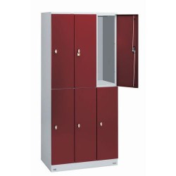 Armoire vestiaire rouge 6 cases - 3 colonnes