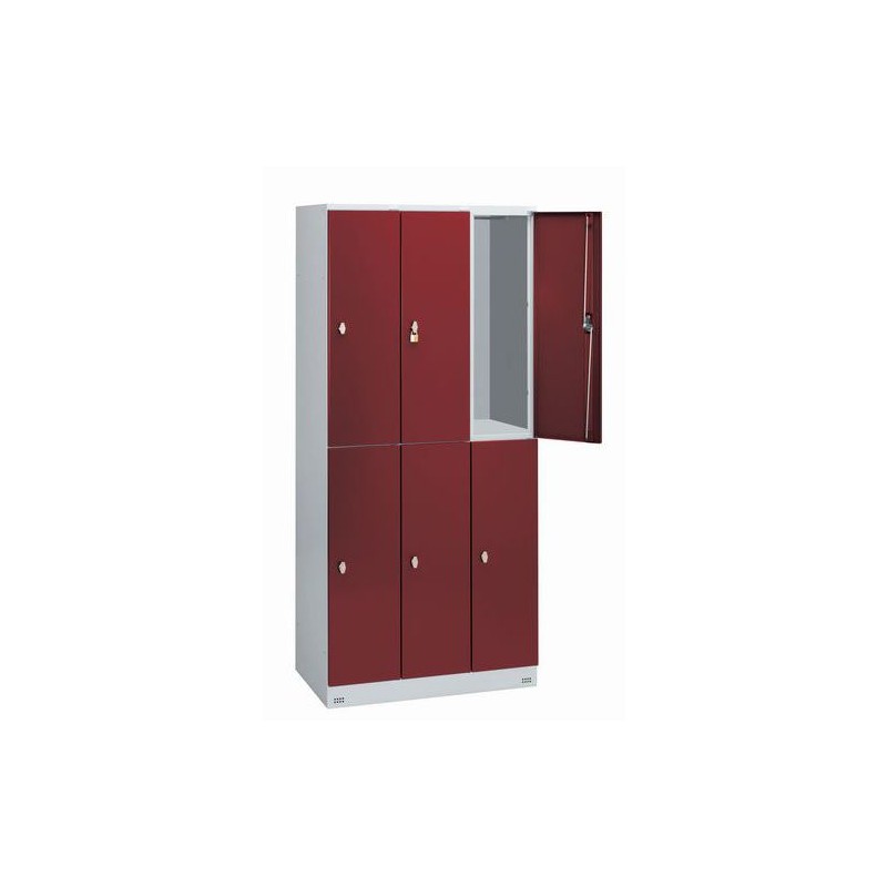 Armoire vestiaire rouge 6 cases - 3 colonnes