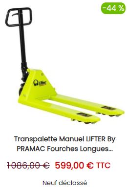 Transpalette Manuel LIFTER by PRAMAC Fourches Longues 1500mm Charge 2500kg - GS EVO 25S4 - MODELE D'EXPOSITION
