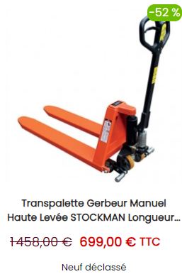 Transpalette Gerbeur Manuel Haute Levée STOCKMAN Longueur de Fourches 1150mm Charge 1500kg - JL5215 - NEUF Déclassé