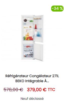 Réfrigérateur Congélateur 271L BEKO Intégrable à Glissière 54cm 2 Portes Blanc