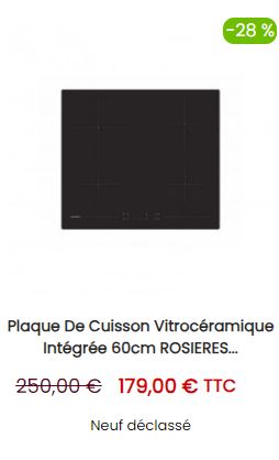 Plaque de Cuisson Vitrocéramique Intégrée 60cm ROSIERES Origine 4 Zones Noire