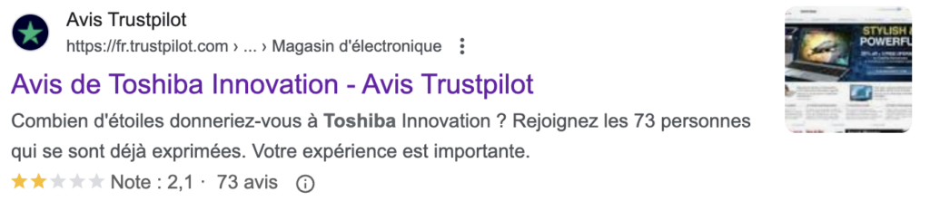  la marque Toshiba, obtient la note de 2,1/5 étoiles pour 73 avis.