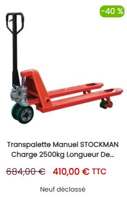 Transpalette Manuel STOCKMAN Charge 2500kg Longueur de Fourche 1150mm - AC25 - NEUF