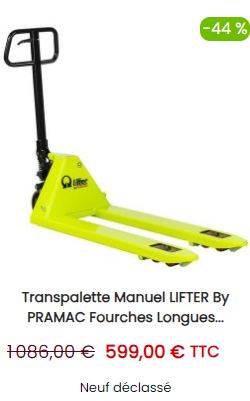 Transpalette Manuel LIFTER by PRAMAC Fourches Longues 1500mm Charge 2500kg - GS EVO 25S4 - MODELE D'EXPOSITION