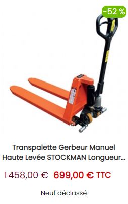 Transpalette Gerbeur Manuel Haute Levée STOCKMAN Longueur de Fourches 1150mm Charge 1500kg - JL5215 - NEUF Déclassé