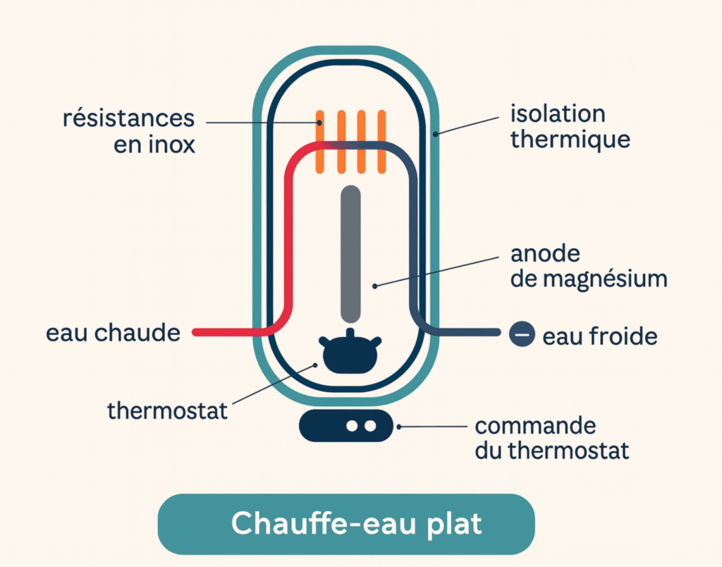 Voici comment fonctionne en détail un chauffe-eau plat.
