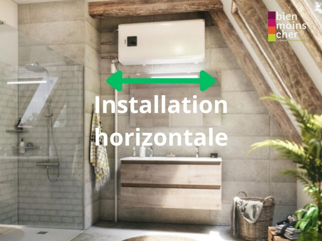installation horizontale d'un chauffe-eau plat sur un mur dans une salle de bain moderne