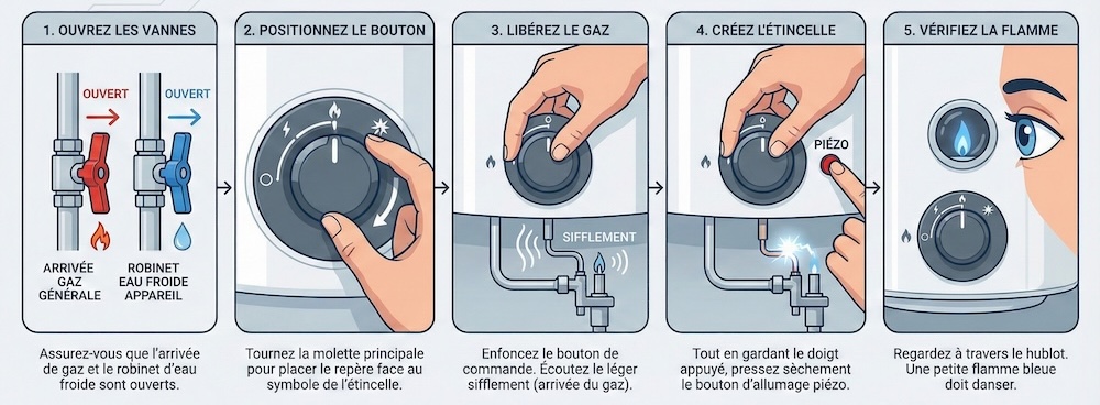 Comment allumer la veilleuse avec le bouton piézo ?